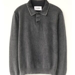 Corridor Rice Stitch Black Organic Long Sleeve Polo